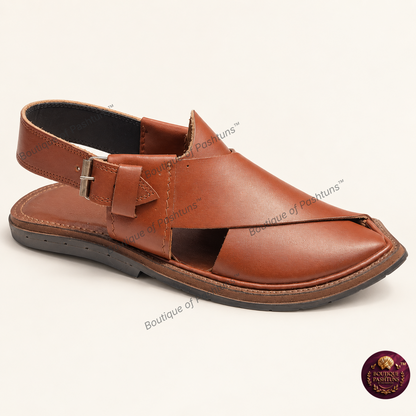 Brown Charsadda Chappal in Brown - front product view