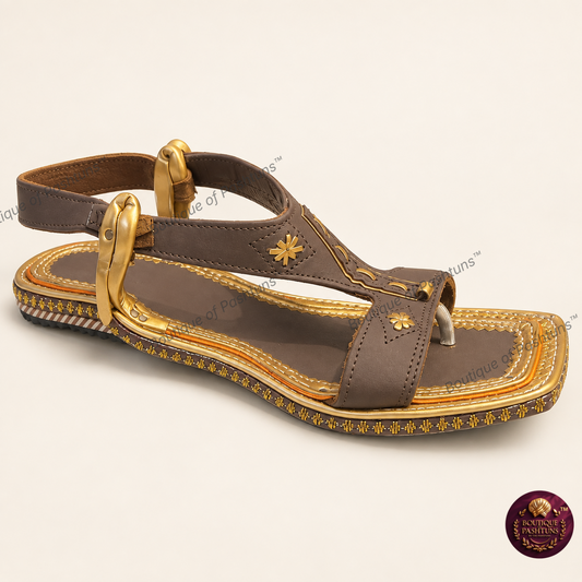Miawali Edition Chappal in Black Golden - front product view
