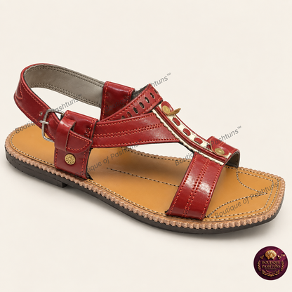 Panjedar Red Cut Chappal in Red - front product view