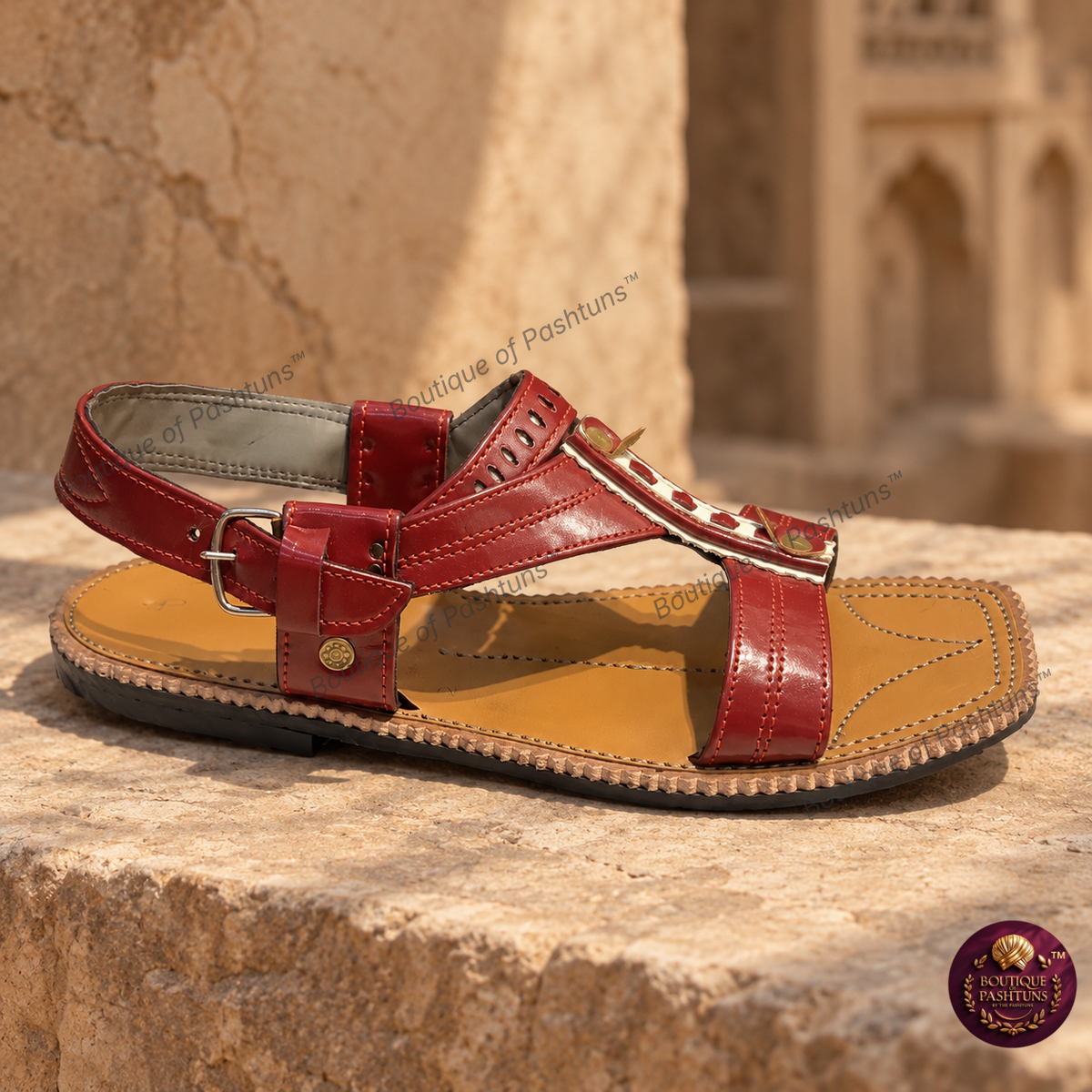 Panjedar Red Cut Chappal - alternate product view