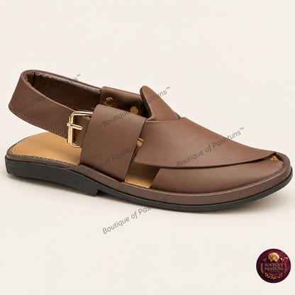 Premium Peshawari Closed Chappal in Black - front product view